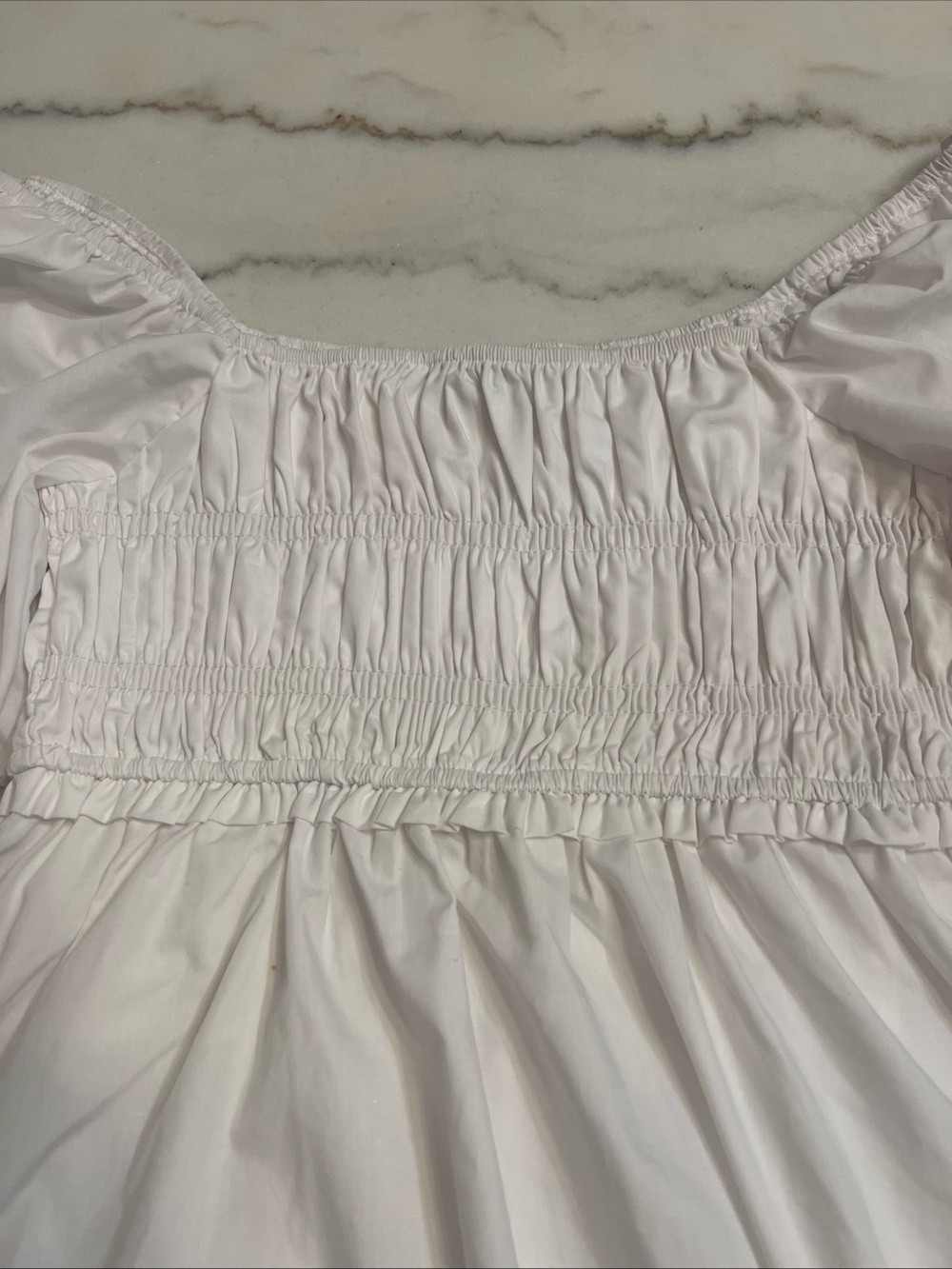 Emory Park Mini Dress Small White Puff Sleeves Smocked Milkmaid - Picture 3 of 9
